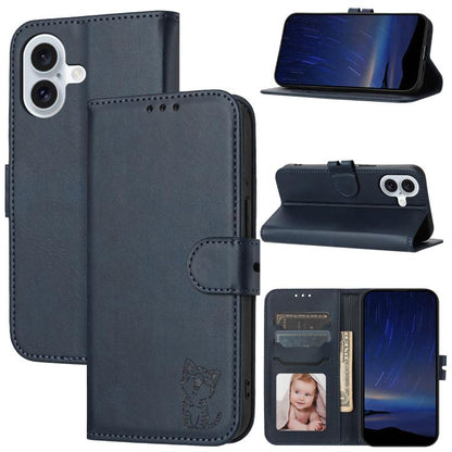 Embossed Happy Cat Pattern Flip Leather Phone Case, For iPhone 17e / 16e, For iPhone 17 Pro Max, For iPhone 17 Pro, For iPhone 17
