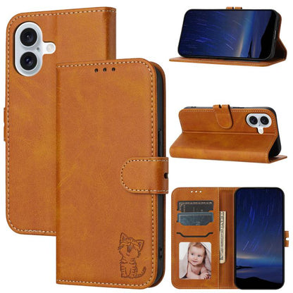 Embossed Happy Cat Pattern Flip Leather Phone Case, For iPhone 17e / 16e, For iPhone 17 Pro Max, For iPhone 17 Pro, For iPhone 17