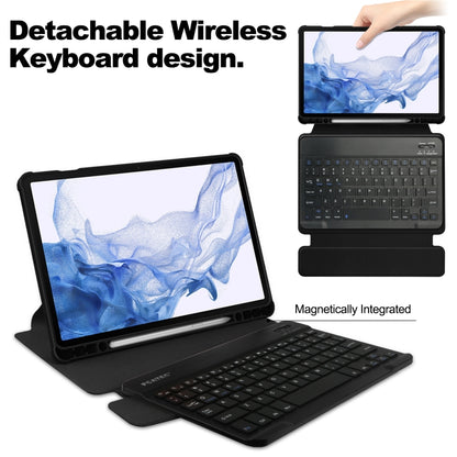 360 Rotation Transparent Smart Leather Case with Keyboard, For Samsung Galaxy Tab S9, For Samsung Galaxy Tab S9+