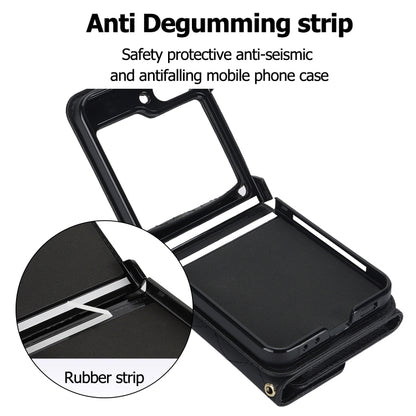Rhombic Texture Card Bag PU Phone Case with Long Lanyard, For Samsung Galaxy Z Flip5, For Samsung Galaxy Z Flip4, For Samsung Galaxy Z Flip3