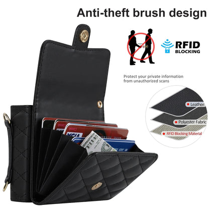 Rhombic Texture Card Bag PU Phone Case with Long Lanyard, For Samsung Galaxy Z Flip5, For Samsung Galaxy Z Flip4, For Samsung Galaxy Z Flip3
