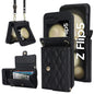 Rhombic Texture Card Bag PU Phone Case with Long Lanyard, For Samsung Galaxy Z Flip5, For Samsung Galaxy Z Flip4, For Samsung Galaxy Z Flip3