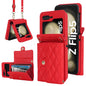 Rhombic Texture Card Bag PU Phone Case with Long Lanyard, For Samsung Galaxy Z Flip5, For Samsung Galaxy Z Flip4, For Samsung Galaxy Z Flip3