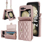 Rhombic Texture Card Bag PU Phone Case with Long Lanyard, For Samsung Galaxy Z Flip5, For Samsung Galaxy Z Flip4, For Samsung Galaxy Z Flip3