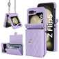 Rhombic Texture Card Bag PU Phone Case with Long Lanyard, For Samsung Galaxy Z Flip5, For Samsung Galaxy Z Flip4, For Samsung Galaxy Z Flip3