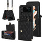 Rhombic Texture Card Bag PU Phone Case with Long Lanyard, For Samsung Galaxy Z Flip5, For Samsung Galaxy Z Flip4, For Samsung Galaxy Z Flip3