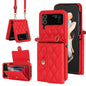 Rhombic Texture Card Bag PU Phone Case with Long Lanyard, For Samsung Galaxy Z Flip5, For Samsung Galaxy Z Flip4, For Samsung Galaxy Z Flip3