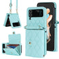 Rhombic Texture Card Bag PU Phone Case with Long Lanyard, For Samsung Galaxy Z Flip5, For Samsung Galaxy Z Flip4, For Samsung Galaxy Z Flip3