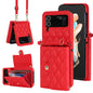 Rhombic Texture Card Bag PU Phone Case with Long Lanyard