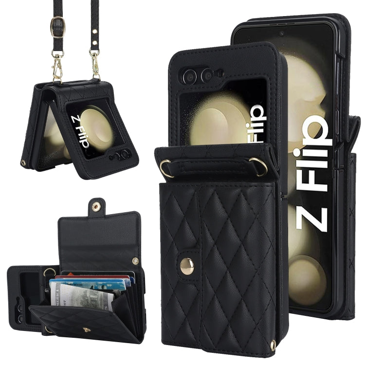 Rhombic Texture Card Bag PU Phone Case with Long Lanyard, For Galaxy Z Flip8 5G, For Samsung Galaxy Z Flip7 FE / Flip6, For Samsung Galaxy Z Flip7 5G