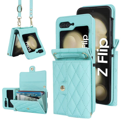 Rhombic Texture Card Bag PU Phone Case with Long Lanyard, For Galaxy Z Flip8 5G, For Samsung Galaxy Z Flip7 FE / Flip6, For Samsung Galaxy Z Flip7 5G