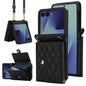 Rhombic Texture Card Bag PU Phone Case with Long Lanyard, For Galaxy Z Flip8 5G, For Samsung Galaxy Z Flip7 FE / Flip6, For Samsung Galaxy Z Flip7 5G