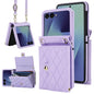 Rhombic Texture Card Bag PU Phone Case with Long Lanyard, For Galaxy Z Flip8 5G, For Samsung Galaxy Z Flip7 FE / Flip6, For Samsung Galaxy Z Flip7 5G