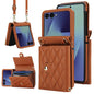 Rhombic Texture Card Bag PU Phone Case with Long Lanyard