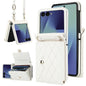 Rhombic Texture Card Bag PU Phone Case with Long Lanyard