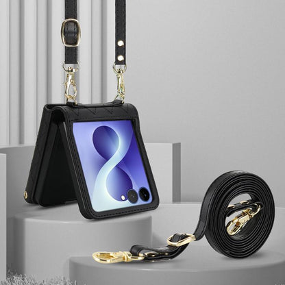 Rhombic Texture Card Bag PU Phone Case with Long Lanyard, For Galaxy Z Flip8 5G, For Samsung Galaxy Z Flip7 FE / Flip6, For Samsung Galaxy Z Flip7 5G