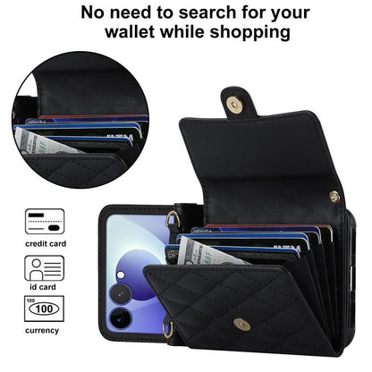 Rhombic Texture Card Bag PU Phone Case with Long Lanyard, For Galaxy Z Flip8 5G, For Samsung Galaxy Z Flip7 FE / Flip6, For Samsung Galaxy Z Flip7 5G