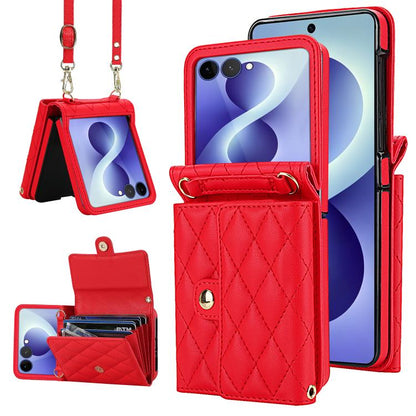 Rhombic Texture Card Bag PU Phone Case with Long Lanyard, For Galaxy Z Flip8 5G, For Samsung Galaxy Z Flip7 FE / Flip6, For Samsung Galaxy Z Flip7 5G