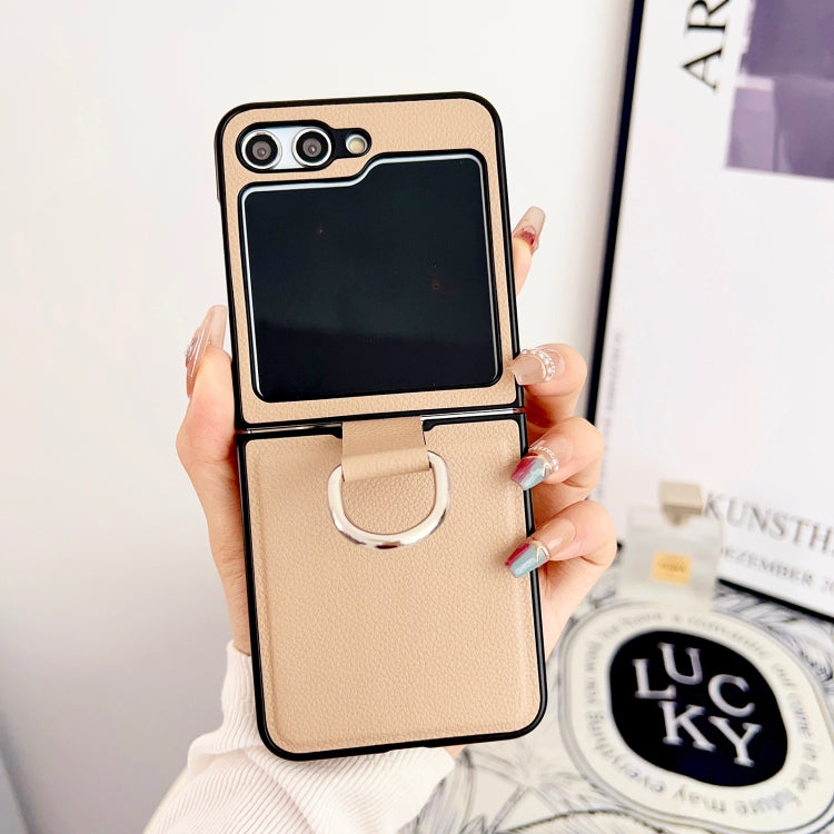 Solid Color Litchi Leather Texture Protective Phone Case with Ring