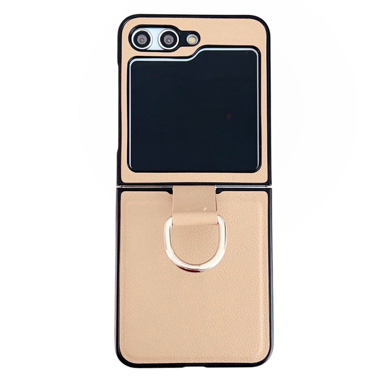 Solid Color Litchi Leather Texture Protective Phone Case with Ring, For Samsung Galaxy Z Flip5