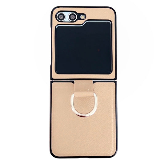 Solid Color Litchi Leather Texture Protective Phone Case with Ring, For Samsung Galaxy Z Flip5