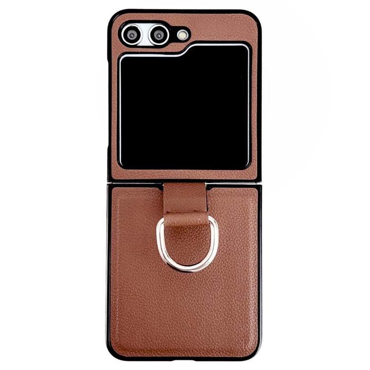 Solid Color Litchi Leather Texture Protective Phone Case with Ring, For Samsung Galaxy Z Flip5