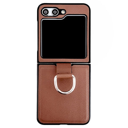 Solid Color Litchi Leather Texture Protective Phone Case with Ring, For Samsung Galaxy Z Flip5