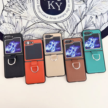 Solid Color Litchi Leather Texture Protective Phone Case with Ring, For Samsung Galaxy Z Flip5