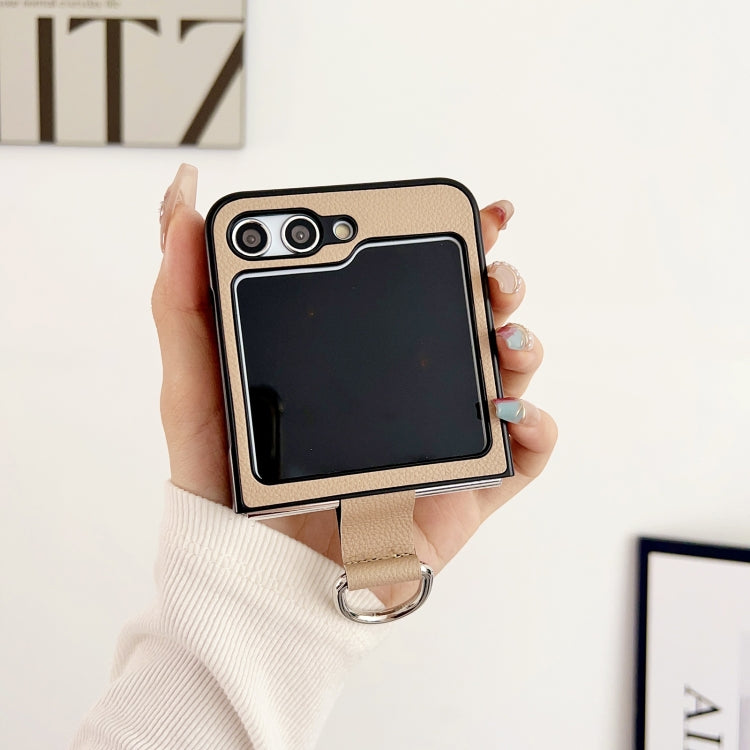 Solid Color Litchi Leather Texture Protective Phone Case with Ring, For Samsung Galaxy Z Flip5