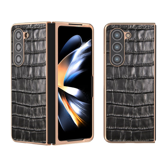 Crocodile Texture Genuine Leather Electroplating Phone Case, For Samsung Galaxy Z Fold5, For Samsung Galaxy S23 FE 5G, For Samsung Galaxy Z Flip5
