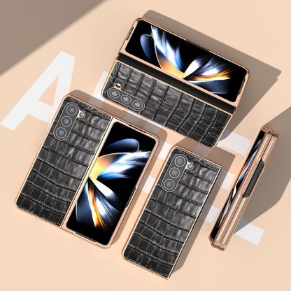 Crocodile Texture Genuine Leather Electroplating Phone Case, For Samsung Galaxy Z Fold5, For Samsung Galaxy S23 FE 5G, For Samsung Galaxy Z Flip5