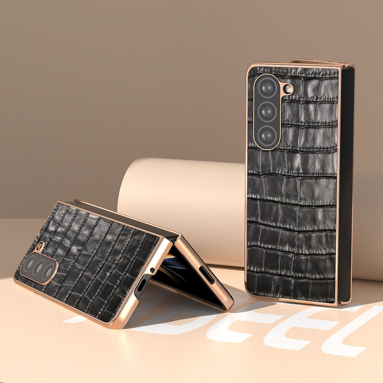Crocodile Texture Genuine Leather Electroplating Phone Case, For Samsung Galaxy Z Fold5, For Samsung Galaxy S23 FE 5G, For Samsung Galaxy Z Flip5