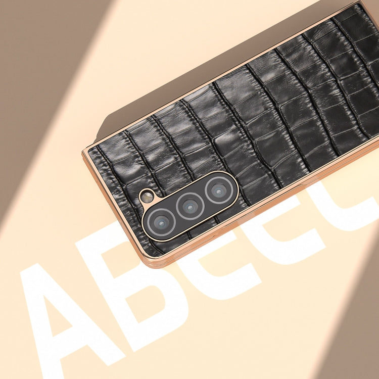 Crocodile Texture Genuine Leather Electroplating Phone Case, For Samsung Galaxy Z Fold5, For Samsung Galaxy S23 FE 5G, For Samsung Galaxy Z Flip5