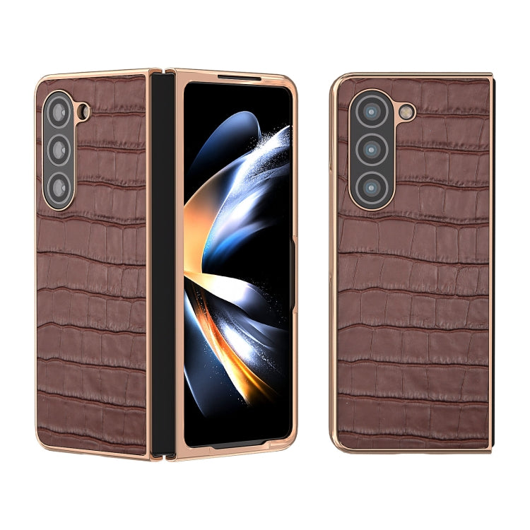 Crocodile Texture Genuine Leather Electroplating Phone Case, For Samsung Galaxy S23 FE 5G, For Samsung Galaxy Z Fold5, For Samsung Galaxy Z Flip5