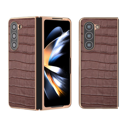 Crocodile Texture Genuine Leather Electroplating Phone Case, For Samsung Galaxy S23 FE 5G, For Samsung Galaxy Z Fold5, For Samsung Galaxy Z Flip5
