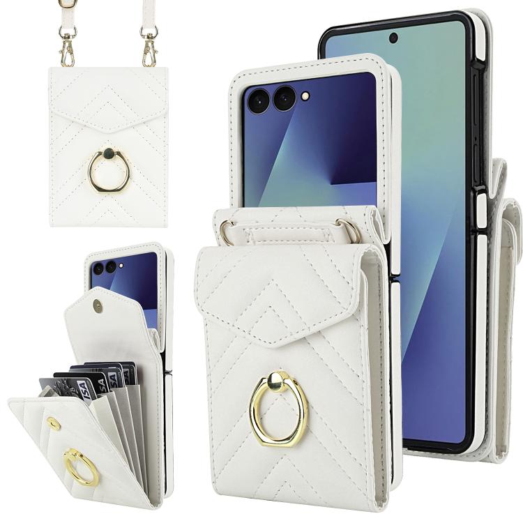 V-shaped RFID Card Slot Phone Case with Ring Holder, For Samsung Galaxy Z Flip7 5G, For Samsung Galaxy Z Flip6 / Flip7 FE, For Samsung Galaxy Z Flip5