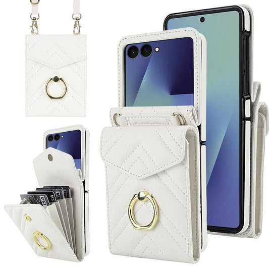 V-shaped RFID Card Slot Phone Case with Ring Holder, For Samsung Galaxy Z Flip7 5G, For Samsung Galaxy Z Flip6 / Flip7 FE, For Samsung Galaxy Z Flip5