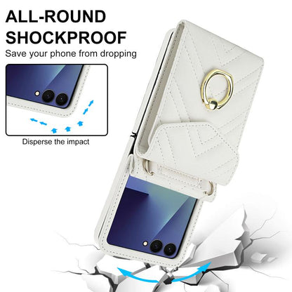 V-shaped RFID Card Slot Phone Case with Ring Holder, For Samsung Galaxy Z Flip7 5G, For Samsung Galaxy Z Flip6 / Flip7 FE, For Samsung Galaxy Z Flip5