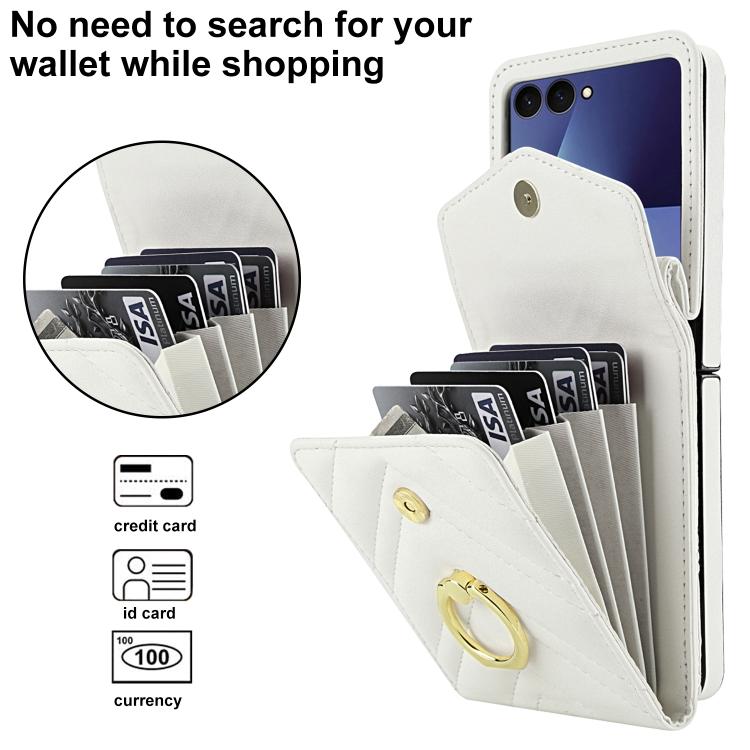 V-shaped RFID Card Slot Phone Case with Ring Holder, For Samsung Galaxy Z Flip7 5G, For Samsung Galaxy Z Flip6 / Flip7 FE, For Samsung Galaxy Z Flip5
