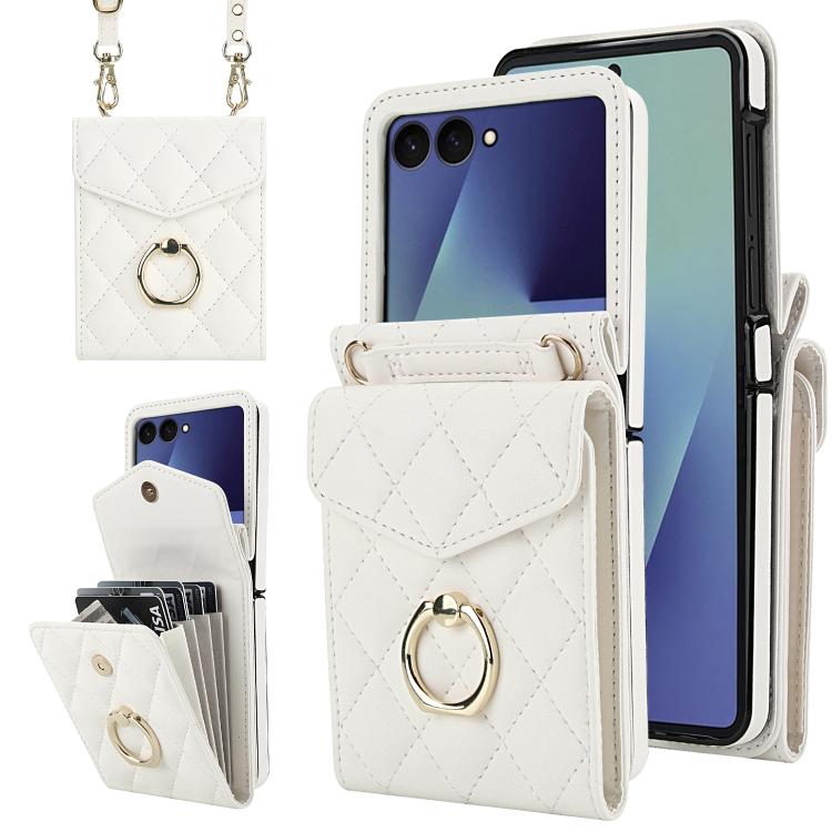 Diamond Lattice RFID Card Slot Phone Case with Ring Holder, For Samsung Galaxy Z Flip7 5G, For Samsung Galaxy Z Flip6 / Flip7 FE, For Samsung Galaxy Z Flip5