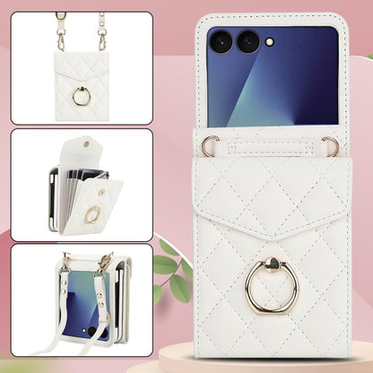 Diamond Lattice RFID Card Slot Phone Case with Ring Holder, For Samsung Galaxy Z Flip7 5G, For Samsung Galaxy Z Flip6 / Flip7 FE, For Samsung Galaxy Z Flip5
