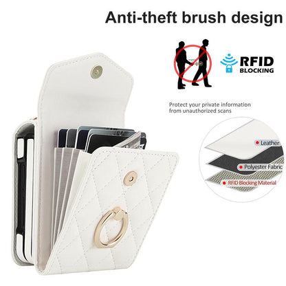 Diamond Lattice RFID Card Slot Phone Case with Ring Holder, For Samsung Galaxy Z Flip7 5G, For Samsung Galaxy Z Flip6 / Flip7 FE, For Samsung Galaxy Z Flip5