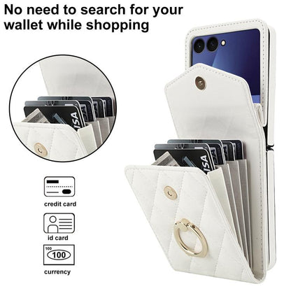 Diamond Lattice RFID Card Slot Phone Case with Ring Holder, For Samsung Galaxy Z Flip7 5G, For Samsung Galaxy Z Flip6 / Flip7 FE, For Samsung Galaxy Z Flip5