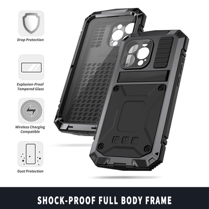 R-JUST Shockproof Life Waterproof Dust-proof Metal + Silicone Phone Case with Holder