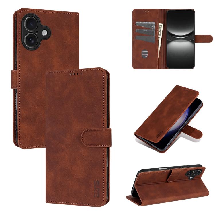 AZNS Skin Feel Calf Texture Flip Leather Phone Case, For iPhone 17 Pro, For iPhone 17, For iPhone Air, For iPhone 15 Pro Max