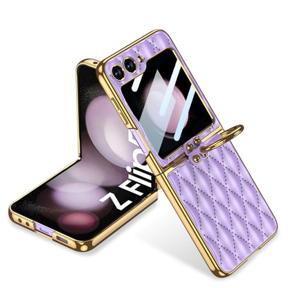 GKK Integrated Plating Diamond Texture PU Phone Case with Ring