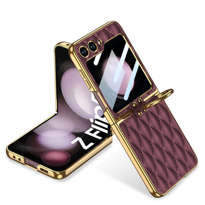 GKK Integrated Plating Diamond Texture PU Phone Case with Ring