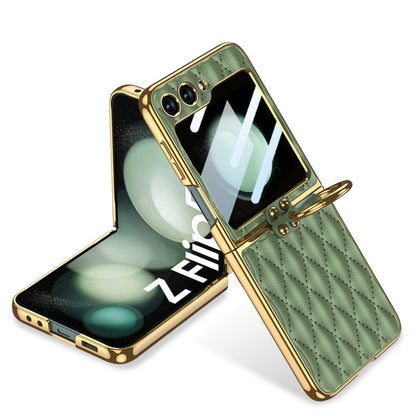 GKK Integrated Plating Diamond Texture PU Phone Case with Ring, For Samsung Galaxy Z Flip6/7 FE, For Samsung Galaxy Z Flip7 5G, For Samsung Galaxy Z Flip5