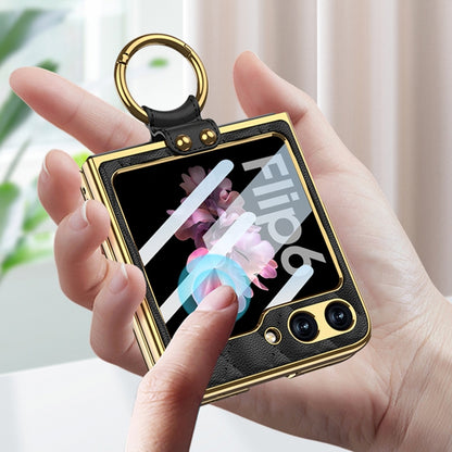 GKK Integrated Plating Diamond Texture PU Phone Case with Ring, For Samsung Galaxy Z Flip6/7 FE, For Samsung Galaxy Z Flip7 5G, For Samsung Galaxy Z Flip5