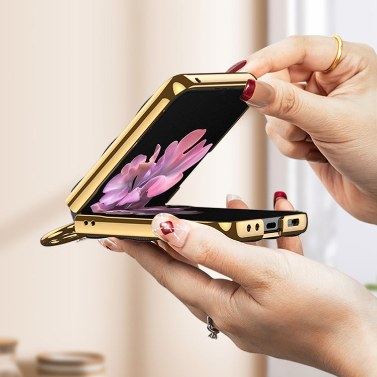 GKK Integrated Plating Diamond Texture PU Phone Case with Ring, For Samsung Galaxy Z Flip6/7 FE, For Samsung Galaxy Z Flip7 5G, For Samsung Galaxy Z Flip5